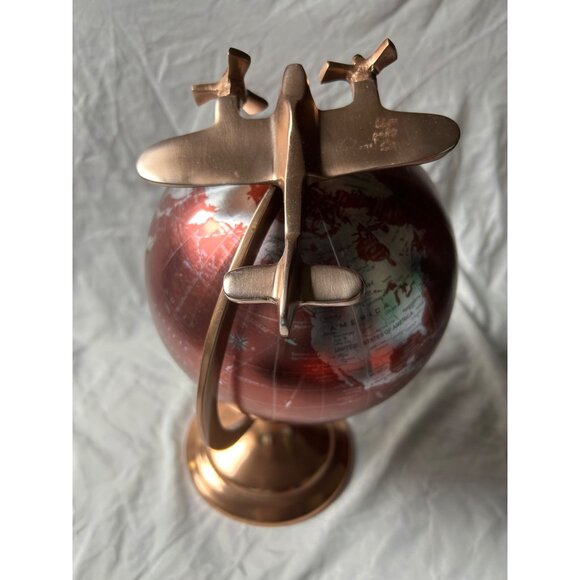 Luxury Copper Airplane Globe — Rotating 8” World Map on Art Deco Aviation Stand - Picture 7 of 14